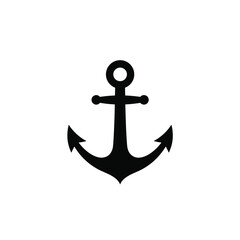 Simple Black Anchor Icon Isolated on White Background for Nautical Designs
