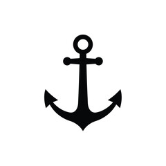 Simple Black Anchor Icon Isolated on White Background for Nautical Designs