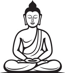 Naklejka premium Modern Buddha Lotus Pose Logo with Elegant Black Lines Peaceful Buddha in Lotus Pose with Clean Black Vector Style