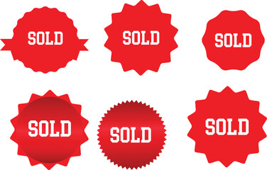 Sold Red Rubber Stamp Icon on Transparent Background.set of red sale labels.