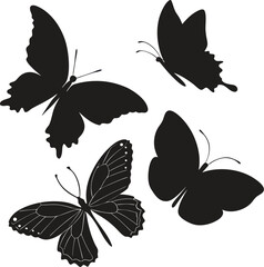 Fototapeta premium Elegant Butterfly Shapes Solid Black Silhouettes in Flight and Stillness