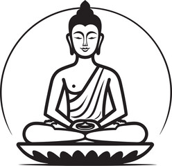 Buddha in Lotus Pose Vector Black Logo with Minimalist Style Meditative Buddha Silhouette in Lotus Pose Vector Icon