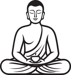 Buddha Vector Logo Black Line Art Sitting Lotus Pose Icon Buddha Meditation Pose Vector Black Logo Icon with Elegance