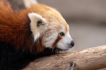 Red panda resting on wooden branch