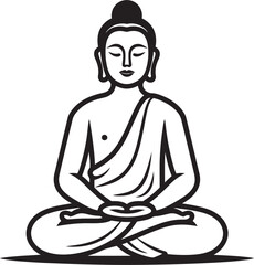 Peaceful Buddha in Lotus Pose with Smooth Black Vector Style Artistic Buddha Drawing in Lotus Meditation Pose with Black Lines