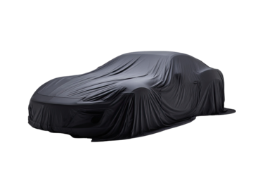 A dark gray/black cloth covers a sleek, modern car