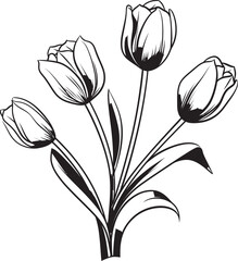 Tulip Bunch Logo with Black Silhouette Vector Black Vector Tulip Flowers Cluster Logo Design
