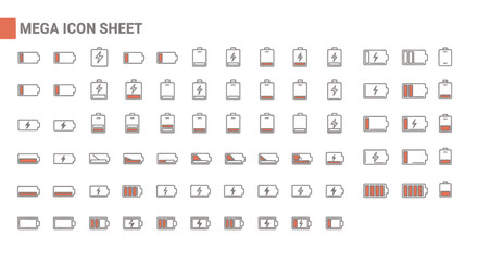 Mega Icon Sheet Battery Level Indicators Collection - Vector Icons
