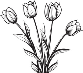 Black Tulip Bouquet Logo Vector Design Style Tulip Bunch Vector Icon in Minimal Black Style