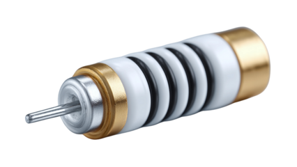 Close-up of an axial resistor with color bands isolated on transparent background