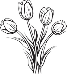 Minimal Black Tulip Bunch Icon Vector Logo Bold Black Tulip Bouquet Vector Logo with Detail