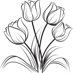 Tulip Bouquet Logo Vector Black Silhouette Design Tulip Flower Cluster Logo Vector Black Style