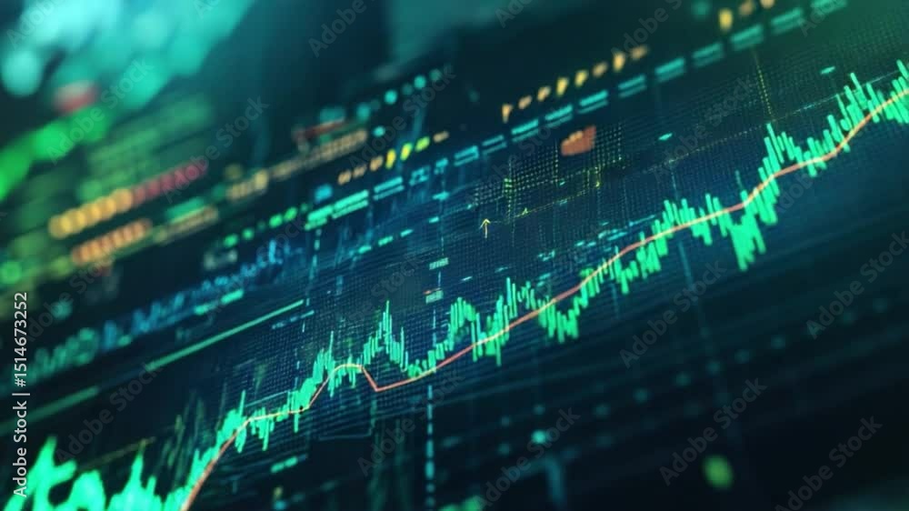 Poster financial data flow visualization: a dynamic visualization of financial data streams, illustrating m