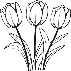 Sleek Black Tulip Flower Cluster Vector Logo Modern Tulip Bouquet Vector Logo Black Silhouette