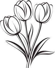 Black Tulip Flower Cluster Vector Logo Style Bold Tulip Bouquet Vector Icon Black Silhouette