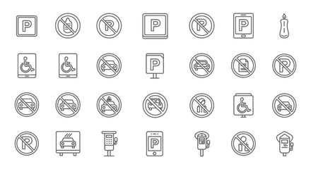 Comprehensive Parking & No Parking Sign Icons Vector Illustrations