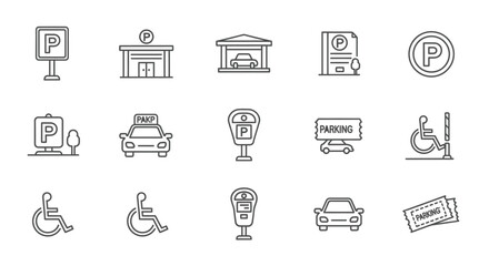Parking Icons A Comprehensive Set of Line Art Parking Symbols for Web and App Design