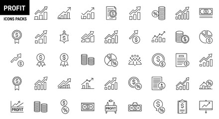 Profit Icons Pack 40+ Line Icons for Business Growth & Financial Success
