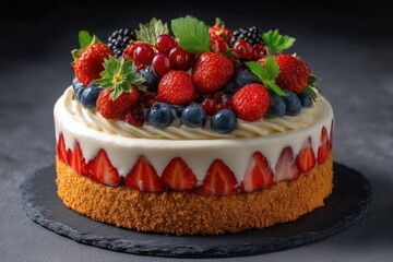 Beeren Torte Sahnetorte Obsttorte Erdbeertorte Sommertorte Beerenkuchen Sahnekuchen Beeren Sahne Torte Torte mit Früchten Sommer Dessert Geburtstagskuchen Obstkuchen fruchtige Torte