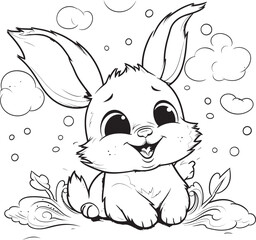 Simple Black Vector Rabbit Kid Coloring Logo Charming Rabbit Kid Vector Logo Black Outline