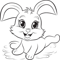 Charming Rabbit Kid Logo Vector Black Outline Design Playful Rabbit Child Vector Logo Black Coloring Logo