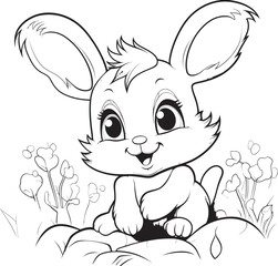 Happy Rabbit Kid Vector Logo Black Coloring Icon Minimalist Kid Rabbit Vector Logo Black Outline Logo