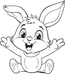 Cute Bunny Kid Vector Logo Black Silhouette Icon Happy Rabbit Child Vector Logo Black Coloring Logo