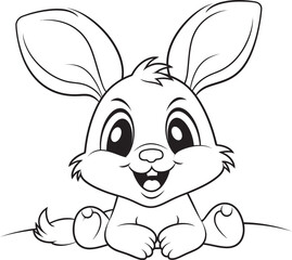 Happy Rabbit Child Vector Logo Black Coloring Logo Minimalist Rabbit Kid Vector Logo Black Outline Design