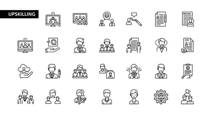 Upskilling Icons  Professional Development, Career Growth, and Skill Enhancement Line Art Graphics