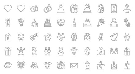 Elegant Wedding Icons A Collection of Line Art Graphics for Invitations and Websites