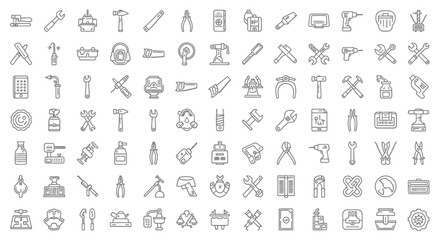 Extensive Collection of Hand Drawn Tool Icons Workshop Vector Graphics