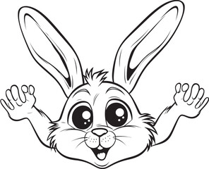 Fototapeta premium Happy Bunny Hop Vector Black Logo Sweet Bunny Playtime Coloring Book Art