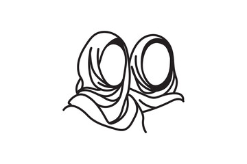 Two muslim women wearing headscarves, minimalist graphic hijabs  vector illustration icon 