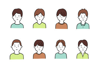 若い男性の手描きイラストセット（上半身）