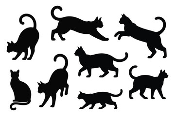 Cute Black Cat Silhouettes Vector Set