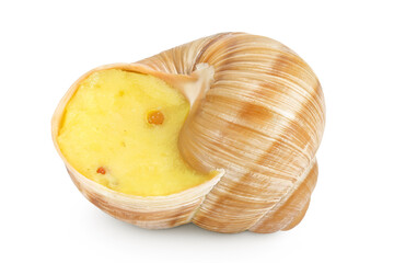 Dijon escargot snail filled with butter, garlic, Dijon mustard and cheese isolated on white background