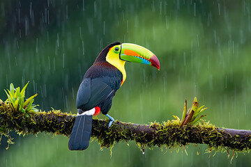 Colorful Keelbilled Toucan Perched Branch