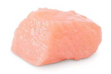 Raw diced chicken fillet isolated on white background with full depth of field.