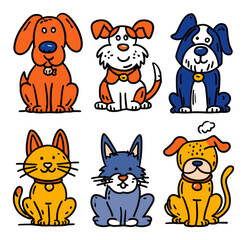 Colorful Cartoon Animals Featuring Dogs and Cats in Playful Artistic Style
