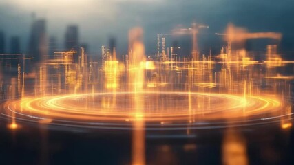 Futuristic digital cityscape with glowing hightech elements in motion - Powered by Adobe