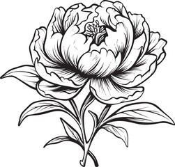 Peony Whispers Bloom Logo Design Peony Blossom Lines Black Vector Icon