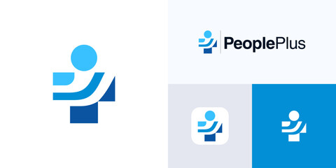People with plus sign for health medical logo icon design vector element, Modern symbol human cross usable for hospital, healthcare, clinic, family care, doctor practice and brand identity business