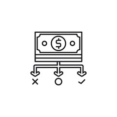 Cost icon representing money choices. Options with checkmark, circle, and x. Suitable for financial decisionmaking concepts in presentations, websites, and designs.