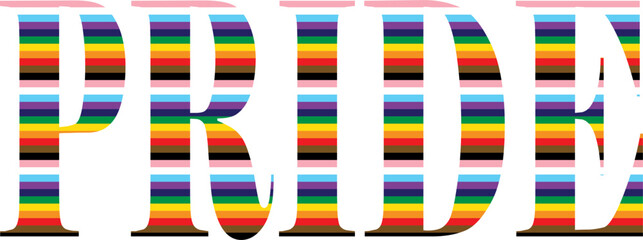 Obraz premium LGBTQ Plus strip background with PRIDE word, design as symbol of love and equality of human 