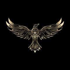 Obraz premium Elegant Gold Vector Art of a Stylized Flying Bird on Black Background