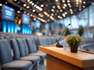Conference ready with water flowers microphone