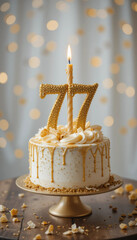 Celebrating a special milestone with a beautifully decorated cake for the 77th birthday adorned in gold