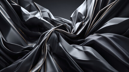 Fototapeta premium Dynamic black fabric movement studio abstract visuals dark environment close-up textured elegance