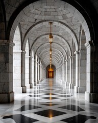 Obraz premium Magnificent arched corridor with lanterns reflection
