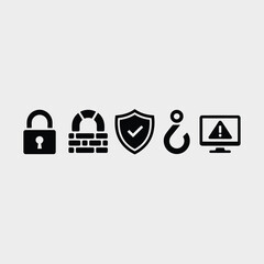 Fototapeta premium Padlock, well, shield, question mark, and alert on monitor isolated on white background, representing security, safety, and potential risks.